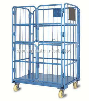 Trole logístico do carro do armazenamento, recipiente da gaiola do rolo com 4 portas/gaiola de rolamento do recipiente