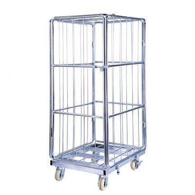 Recipiente tomado partido galvanizado do rolo do trole 4 do armazém do recipiente da gaiola do rolo da segurança