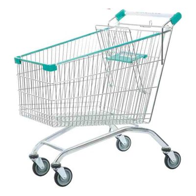 Os cestos de compras feitos sob encomenda reusáveis relativos à promoção vendem a varejo o trole da compra do metal de 4 rodas